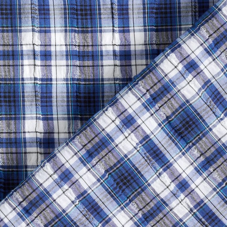 Tissu de coton Carreaux écossais froissé – bleu roi/blanc, image number 4