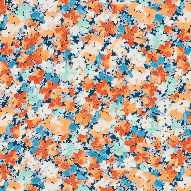 Tissu viscose fleurs mouchetées – terre cuite/bleu,  image number 1