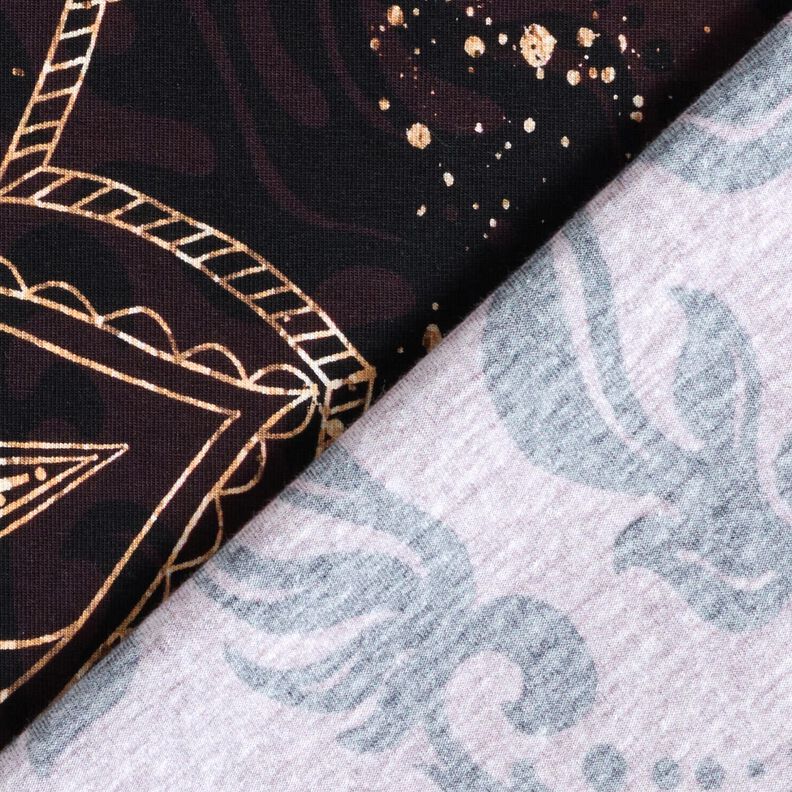 Jersey cotonTissu bordure Mandala avec taches d'or | Glitzerpüppi – marron noir/or,  image number 4