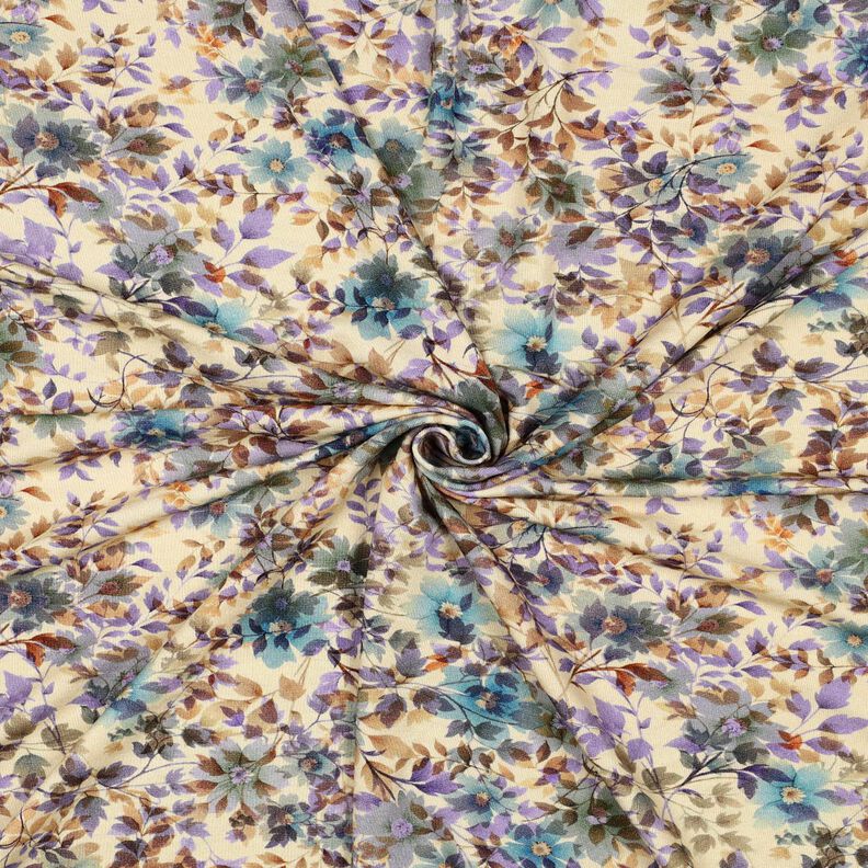 Jersey viscose Impression numérique de fleurs et de branches – sable/turquoise,  image number 3