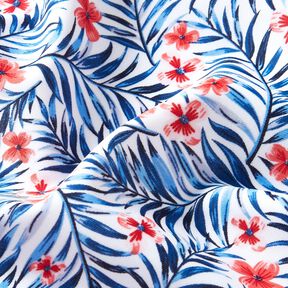 Tissus pour maillot de bain Fleurs et feuilles de palmier – blanc/indigo, 