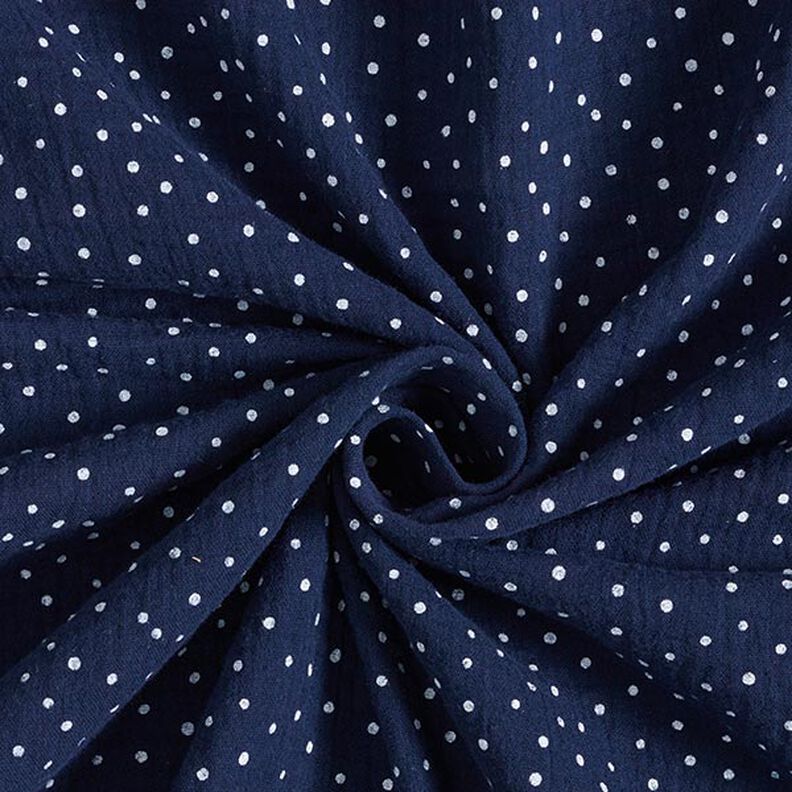 Tissu double gaze de coton Petits points – bleu marine/blanc, image number 3