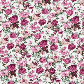 Popeline coton Wildrosen – blanc/mauve, 