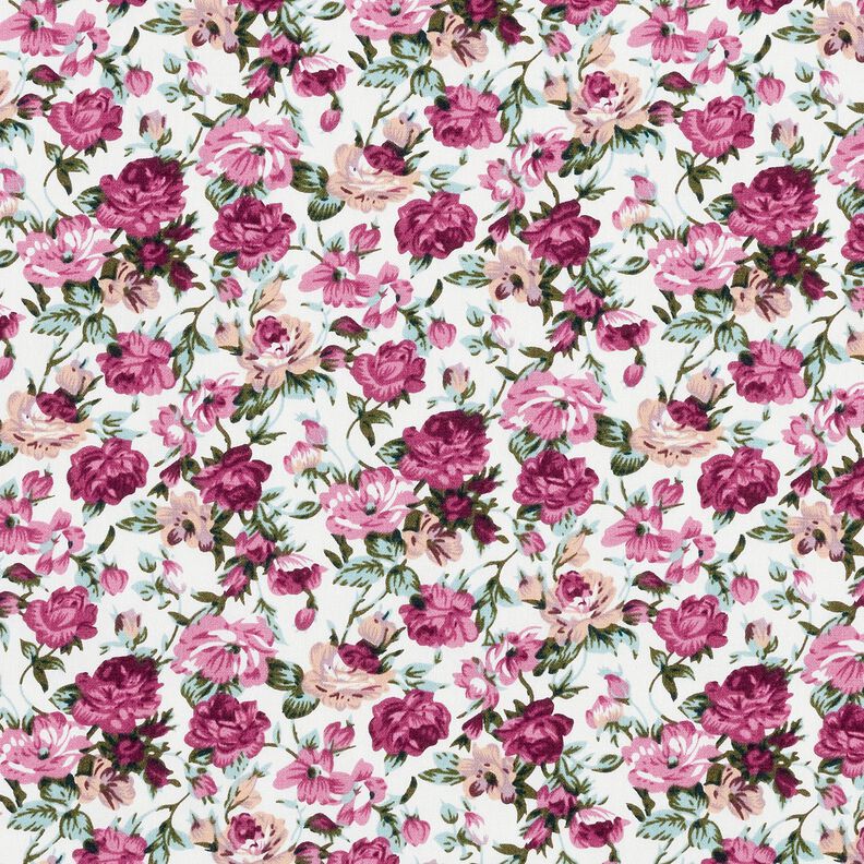 Popeline coton Wildrosen – blanc/mauve, image number 1
