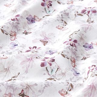 Tissu de décoration Popeline coton Papillons & Orchidées – violet pastel, 