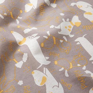 Tissu de décoration Canvas chiens espiègles – greige/jaune curry, 