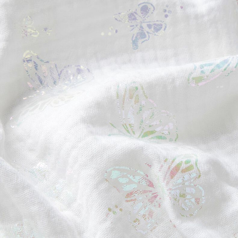 Tissu double gaze de coton Papillons Imprimé feuille – blanc,  image number 3