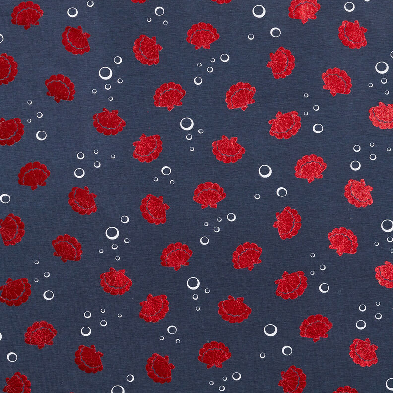 Jersey coton Coquillages Métallique – bleu noir/rouge,  image number 1