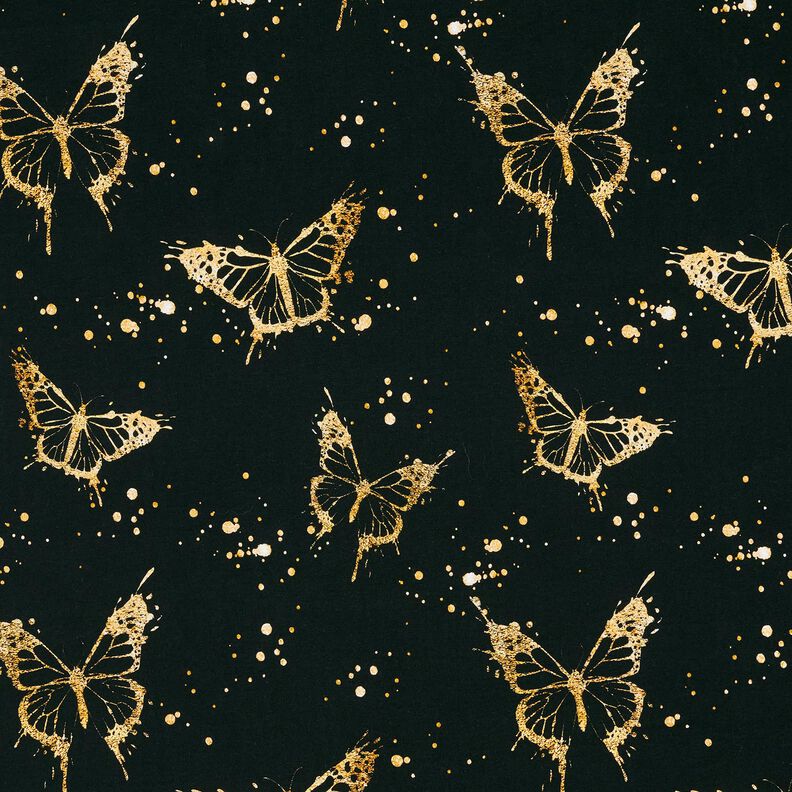 Jersey coton Papillons dorés | Glitzerpüppi – noir,  image number 1