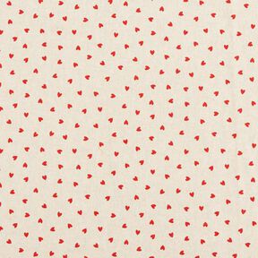 Tissu de décoration Semi-panama Mini cœurs dispersés – nature/rouge, 