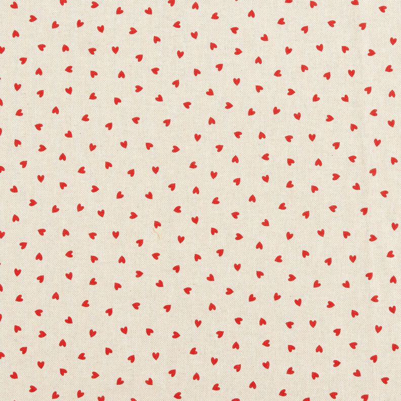Tissu de décoration Semi-panama Mini cœurs dispersés – nature/rouge,  image number 1