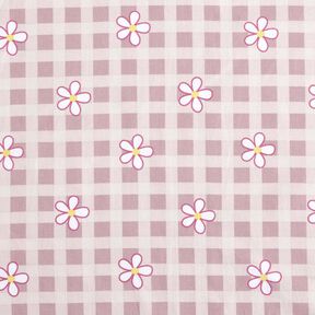 Jersey coton Carreaux et fleurs &ndash; blanc/rose, 