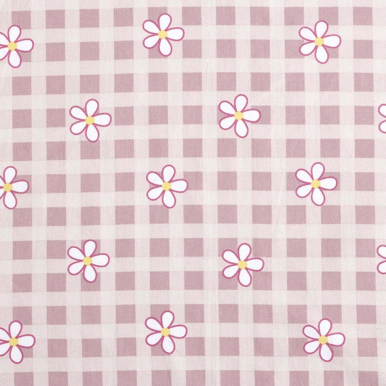 Jersey coton Carreaux et fleurs &ndash; blanc/rose,  image number 1