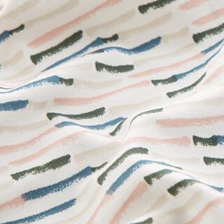 Jersey coton Motif de tiret abstrait – écru/bleu jean, 
