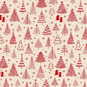 Tissu en coton Cretonne jolis sapins – nature/carmin, 