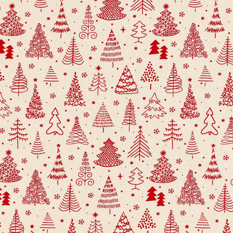 Tissu en coton Cretonne jolis sapins – nature/carmin,  image number 1
