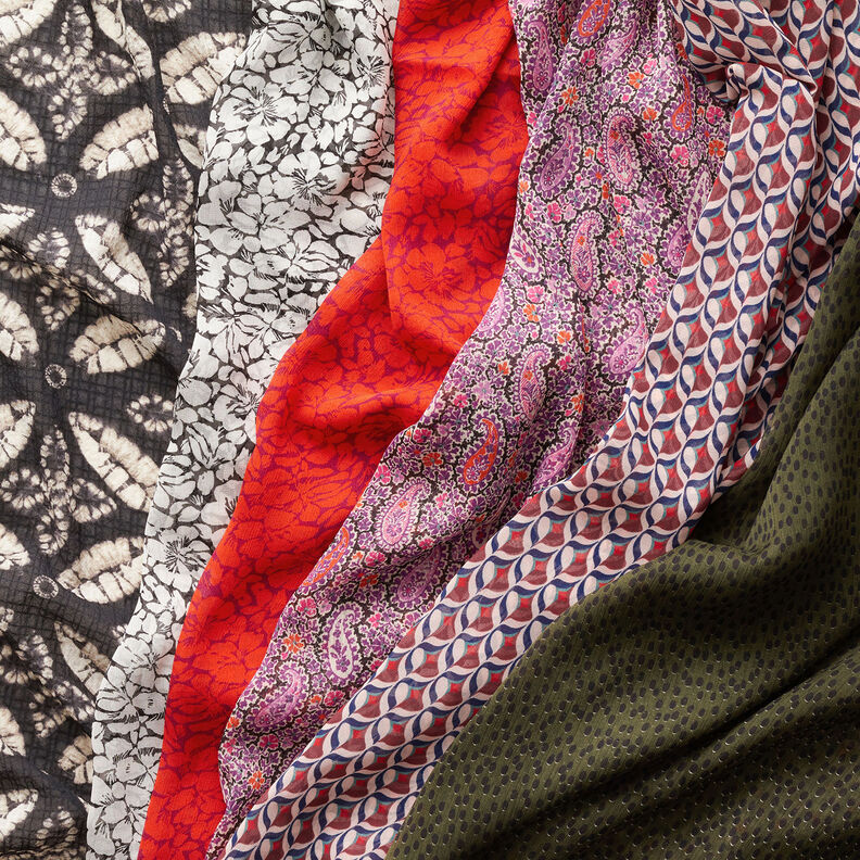 Tissu crêpe Paisley et fleurs – gris/blanc, image number 6