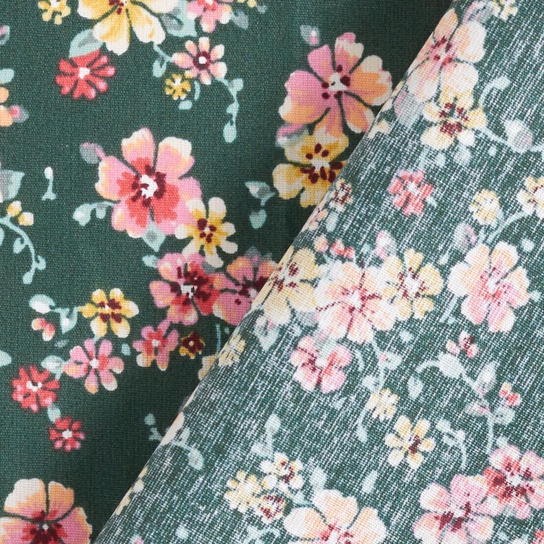 Coton enduit Fleurs romantiques – vert foncé,  image number 5