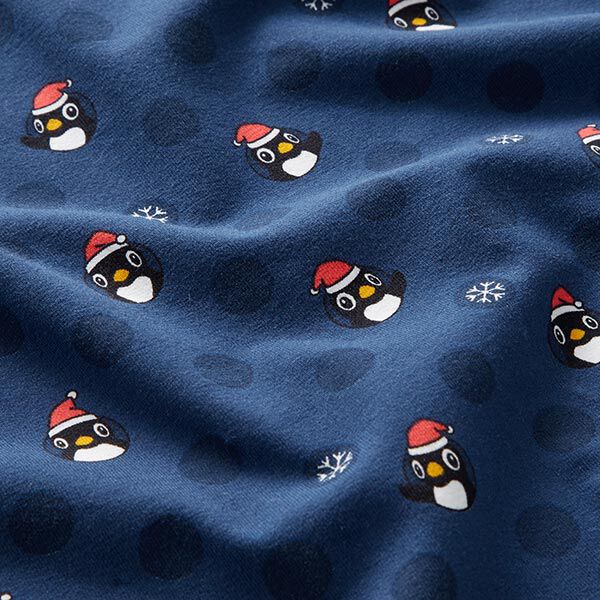 Jersey coton Pingouin avec bonnet de Noel – bleu marine,  image number 2