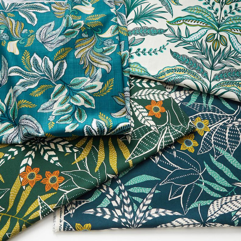 Tissu de décoration Panama Feuilles entrelacées – pétrole/moutarde,  image number 5