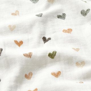 Tissu double gaze de coton Cœurs griffonnés – blanc/vert, 