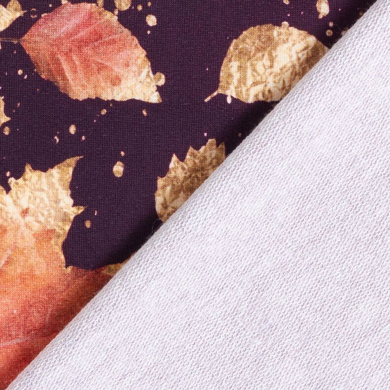 French Terry Tissu bordure feuilles d'érable | Glitzerpüppi – merlot/or ancien, image number 4