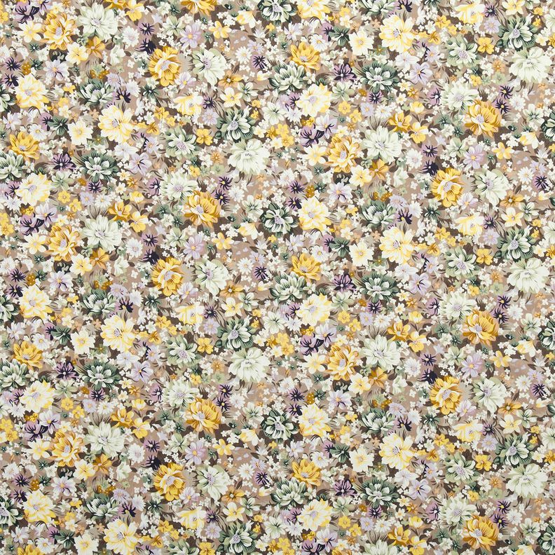 Popeline coton Fleurs romantiques – gris mauve/or,  image number 1