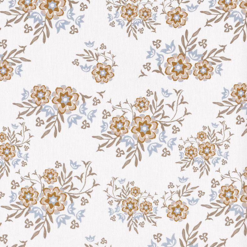 Popeline coton bouquets de fleurs délicats – blanc/marron clair, image number 1