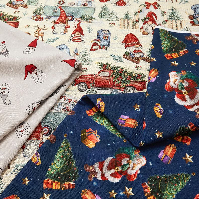 Tissu de décoration Gobelin Lutins de Noël – beige clair/rouge, image number 5