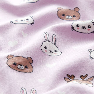Jersey coton Adorables visages d’animaux – lilas pastel, 