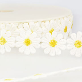 Ruban dentelle Marguerites  – blanc/jaune, 