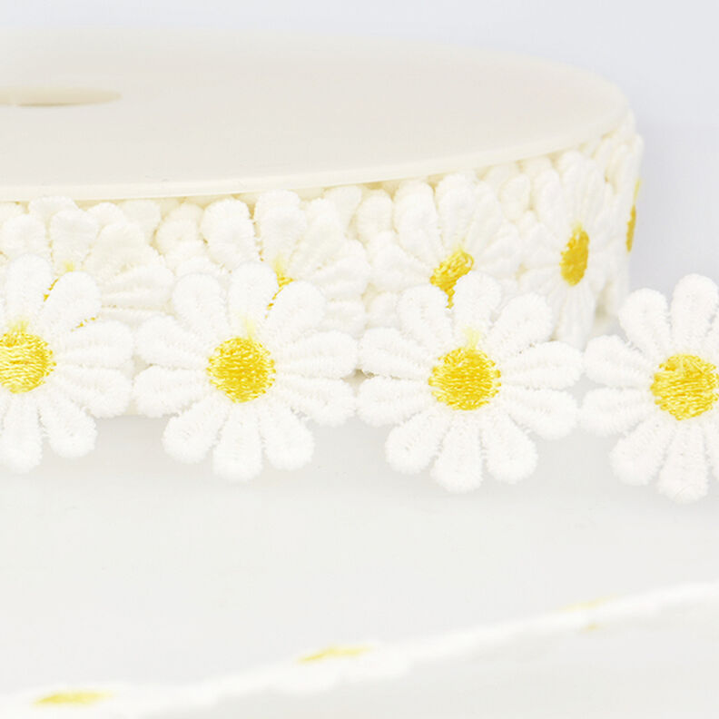 Ruban dentelle Marguerites – blanc/jaune,  image number 1