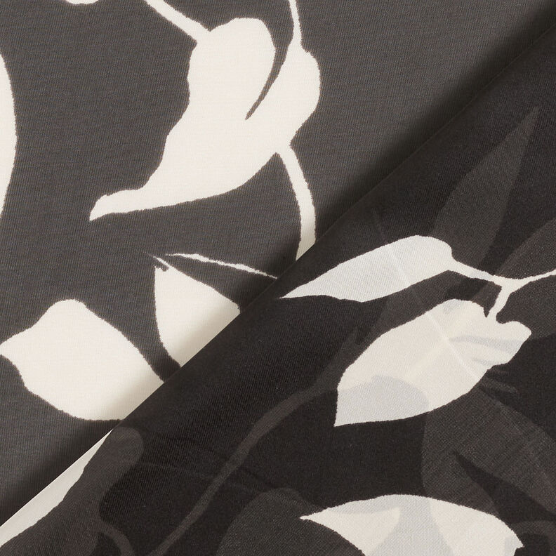 Satin délicat Vrilles de feuilles – noir/blanc, image number 4