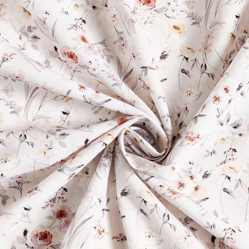 Tissu en coton Popeline branches de fleurs discrètes – argent/beige clair, image number 3