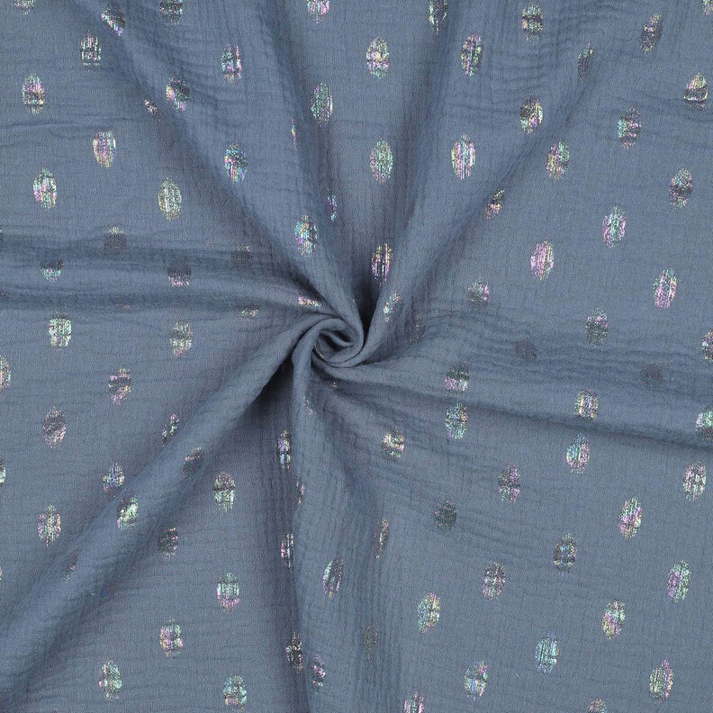Tissu double gaze de coton Pois Imprimé feuille | by Poppy – gris bleu,  image number 3