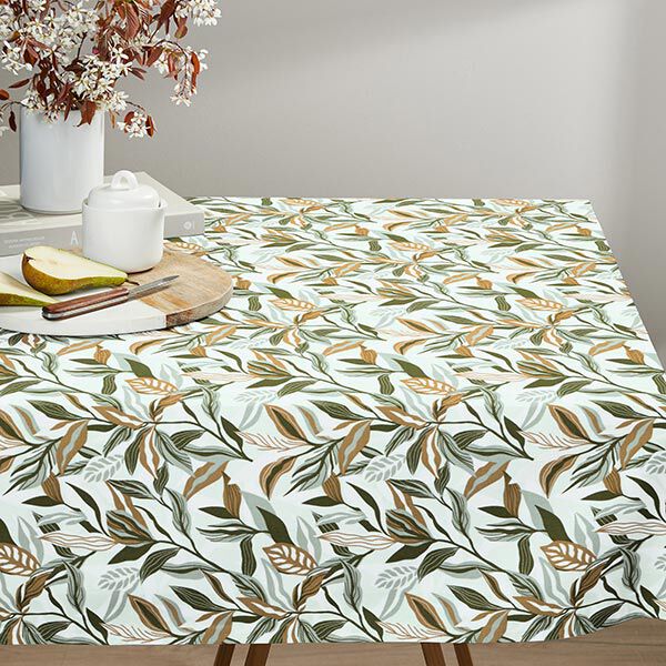 Tissu de décoration Canvas feuilles peintes – vert/blanc, image number 9
