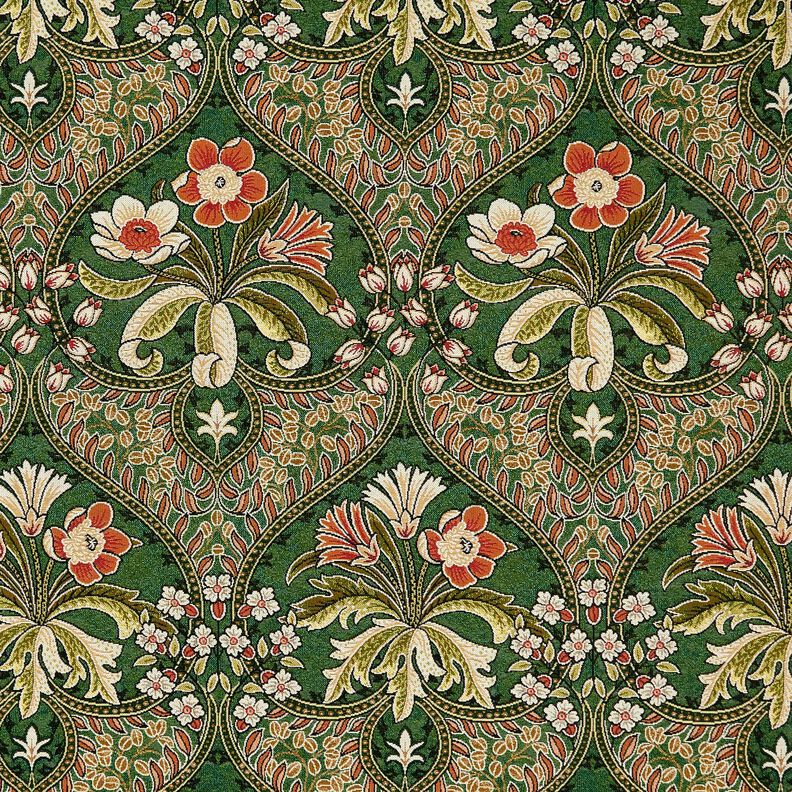 Tissu de décoration Gobelin Blumenornamente – vert/orange clair, image number 1