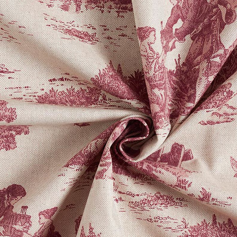 Tissu de décoration Semi-panama Pique-nique de berger – rouge bordeaux/nature,  image number 3