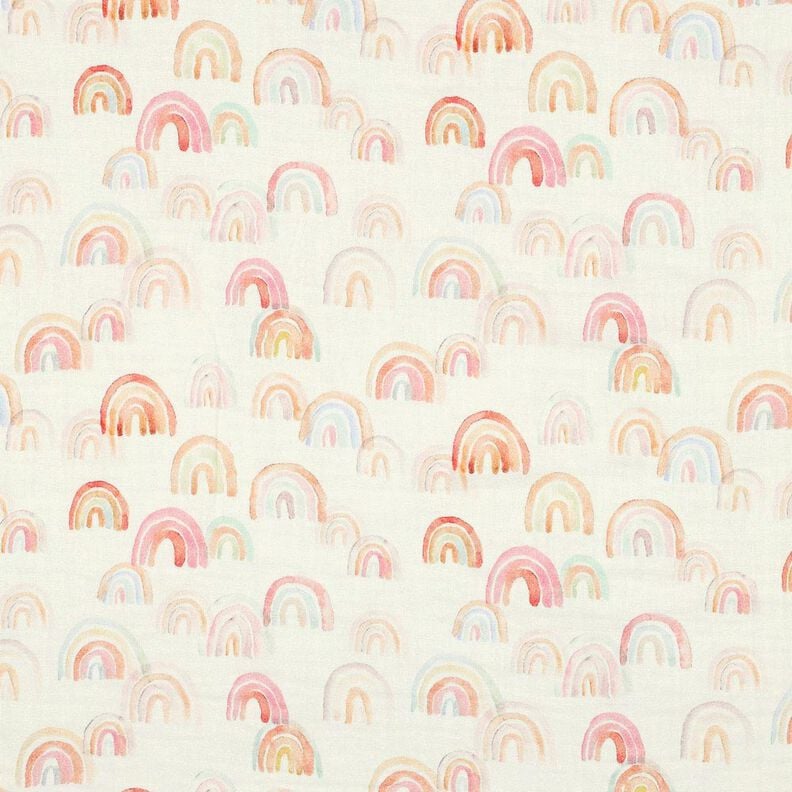 Tissu double gaze de coton Arcs-en-ciel colorés Impression numérique | Poppy Fabrics – ivoire/saumon, image number 1