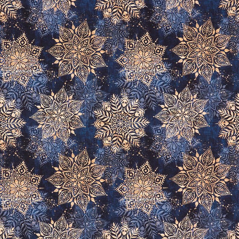 French Terry Sweat d’été mandala | Glitzerpüppi – bleu marine/abricot,  image number 1