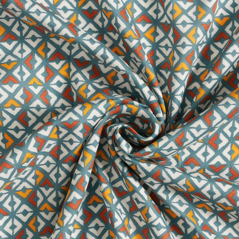Crêpe de viscose Losanges rétro – pétrole/écru, image number 3