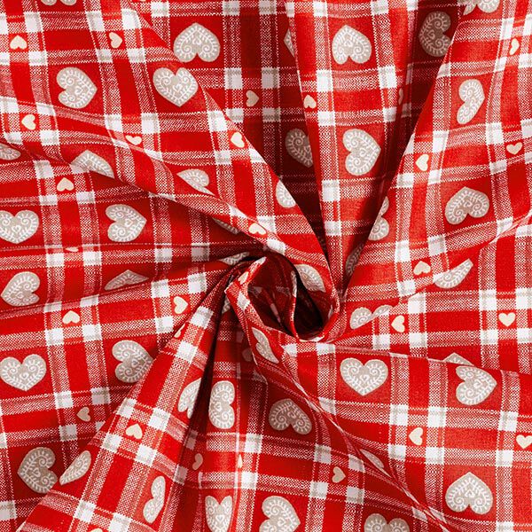 Tissu en coton Cretonne Carreaux Vichy et cœurs – rouge – Échantillon,  image number 3
