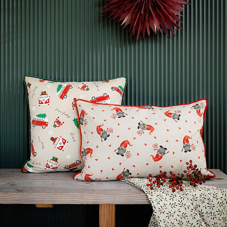Tissu de décoration Semi-panama Rameaux de Noël – nature/vert sapin, image number 6