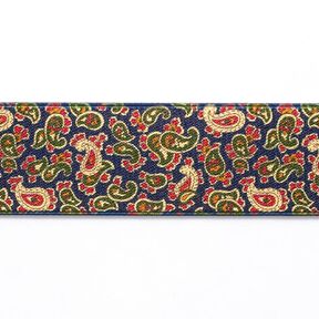 Ruban élastique Paisley [ 3,5 cm ] – bleu marine/vert, 