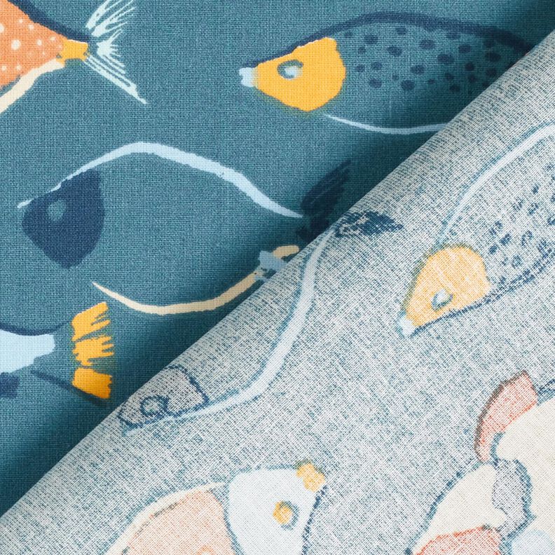 Tissu en coton Cretonne Banc de poissons – gris bleu, image number 4