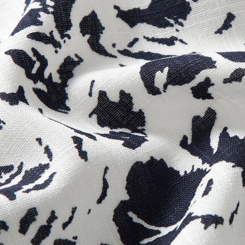 Mélange viscose lin Fleurs abstraites – blanc/bleu nuit,  image number 2
