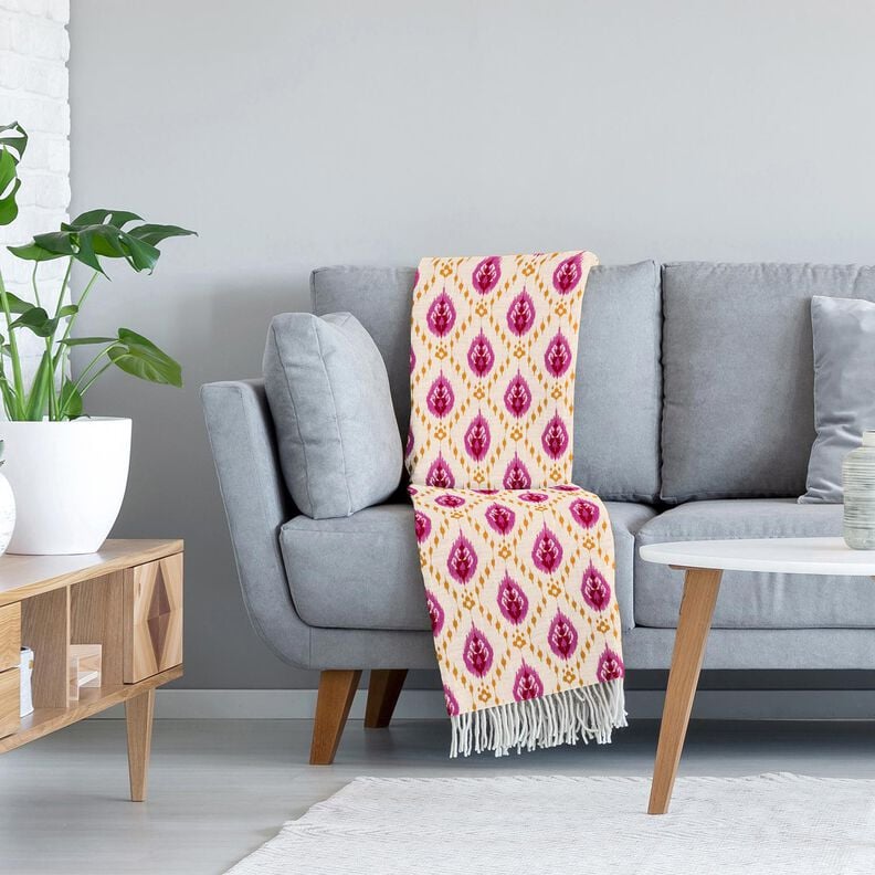 Tissu matelassé Tissu gaze de coton fleurs ethniques – écru/rose vif,  image number 5