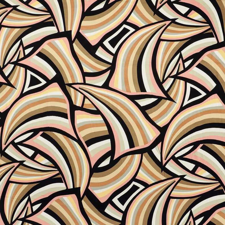 Tissu viscose abstrakte Linien – noir/or rose,  image number 1