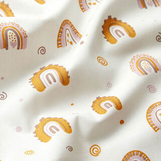 Tissu en coton Popeline Arcs-en-ciel mignons – jaune curry/blanc, 
