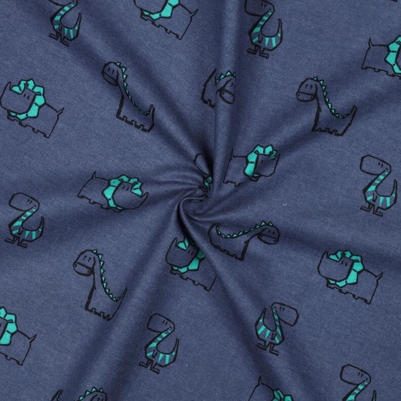 Flanelle coton Dinosaures effrontés | Poppy Fabrics – bleu jean/vert émeraude, image number 3